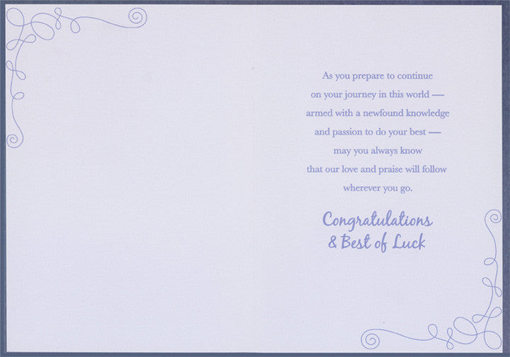 White Watercolor Column on Blue Graduation Congratulations Card from Grandma and Grandpa