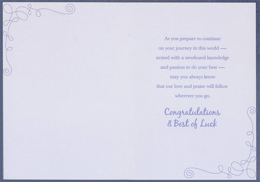 White Watercolor Column on Blue Graduation Congratulations Card from Grandma and Grandpa