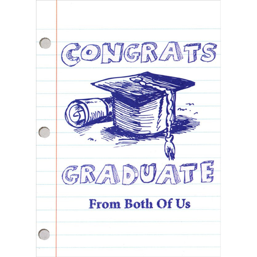 Blue Cap and Diploma Doodle on Lined Paper Graduation Congratulations Card from Both Of Us