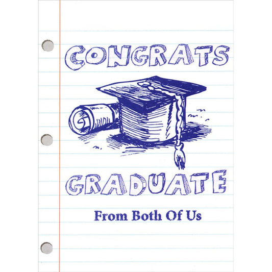 Blue Cap and Diploma Doodle on Lined Paper Graduation Congratulations Card from Both Of Us