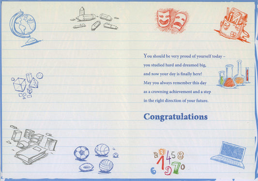 Blue Cap and Diploma Doodle on Lined Paper Graduation Congratulations Card from Both Of Us