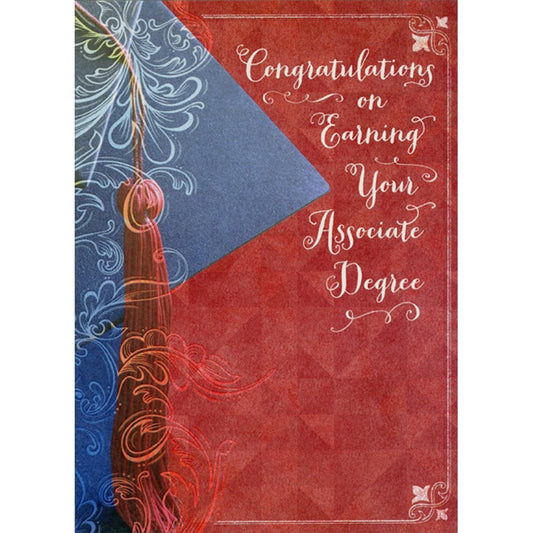 Blue Grad Cap and Red Tassel Congratulations on Earning Associate Degree Graduation Card