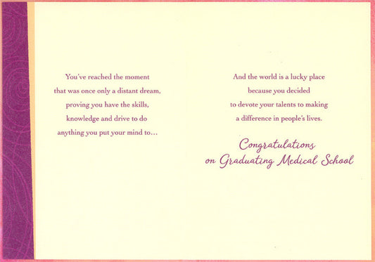 Great Doctor : Heals from the Heart Medical School Graduation Congratulations Card