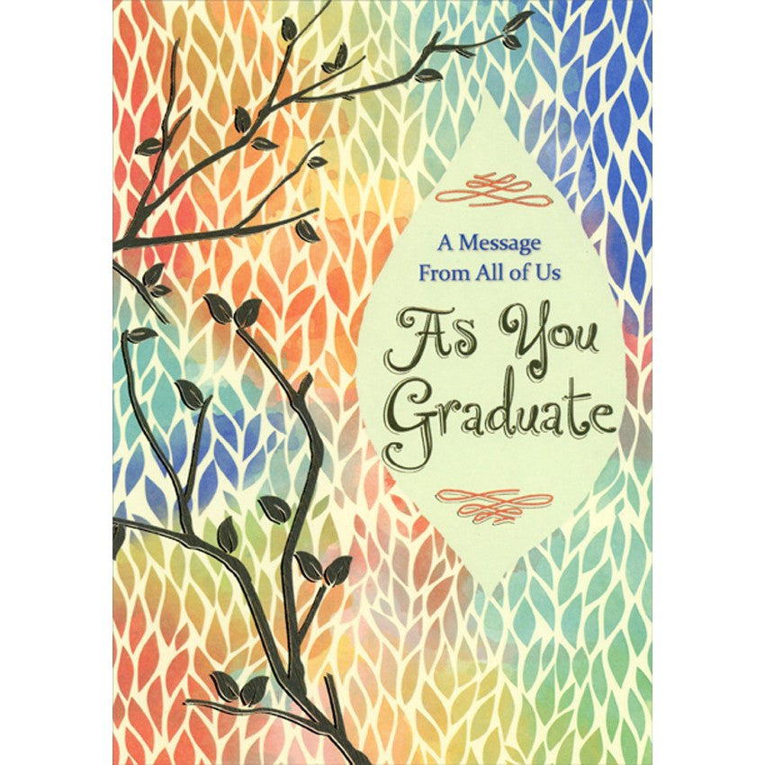 Colorful Leafy Background : Gold Foil Branches Graduation Congratulations Card from All of Us
