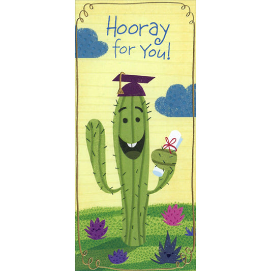 Smiling Cactus Holding Diploma Juvenile Money Holder