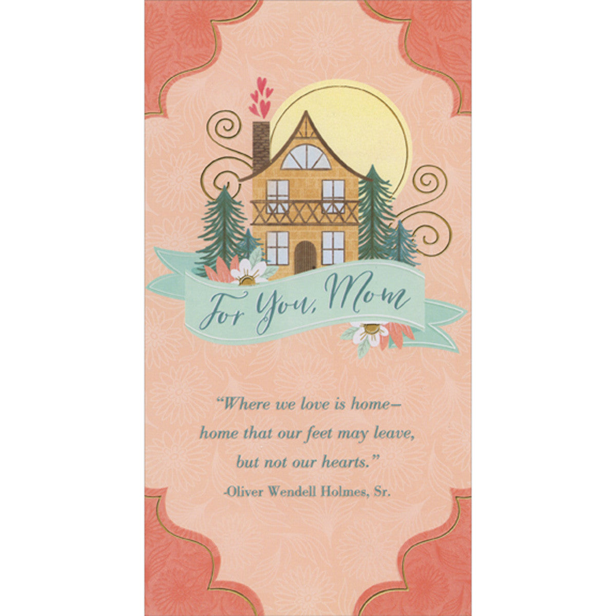Light Brown House and Sun Behind Light Blue Banner Mother's Day Card for Mom