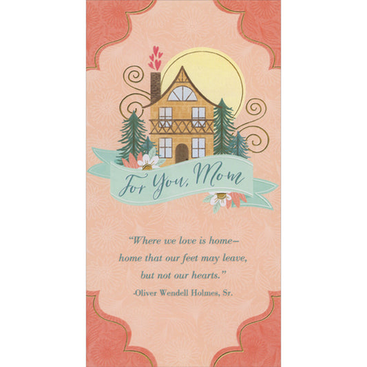 Light Brown House and Sun Behind Light Blue Banner Mother's Day Card for Mom