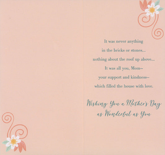 Light Brown House and Sun Behind Light Blue Banner Mother's Day Card for Mom