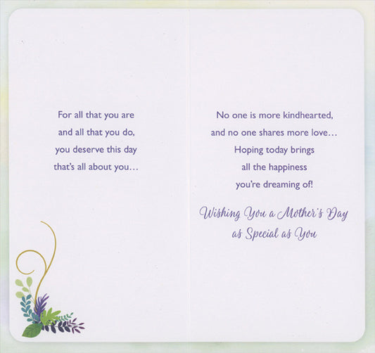 Green, Purple and Blue Foil Floral Swags on Light Background: Love You Mom Mother's Day Card for Mom