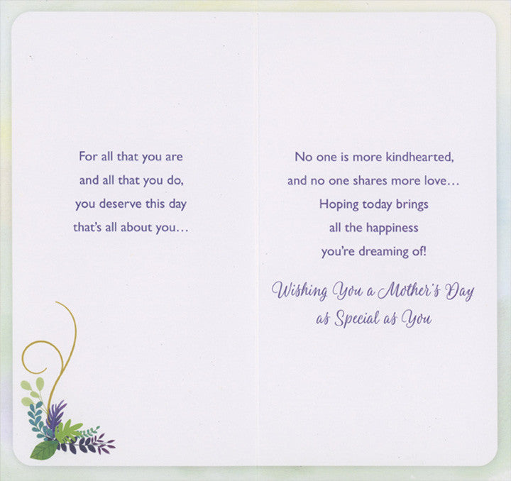 Green, Purple and Blue Foil Floral Swags on Light Background: Love You Mom Mother's Day Card for Mom