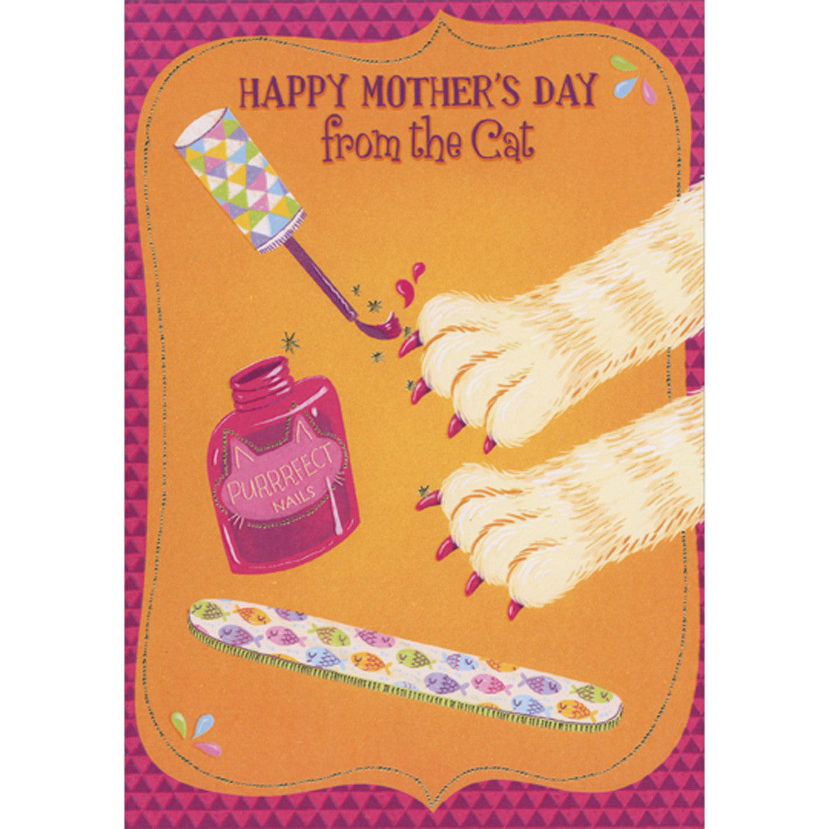 Cat Paws, Pink Nail Polish and Emery Board Mother's Day Card from the Cat