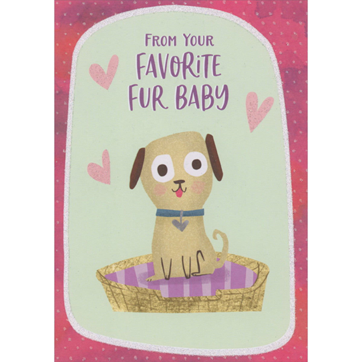 Puppy in Basket with Purple Blanket: Favorite Fur Baby Mother's Day Card from Dog
