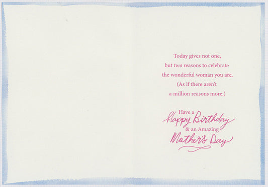Slice of Happy Birthday Cake with Pink Frosting on Light Blue Grid Mother's Day Birthday Card