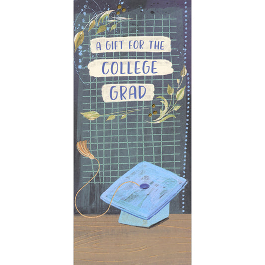 Gift for College Grad: Leaves, Blue Cap and Green Grid Money Holder / Gift Card Holder Graduation