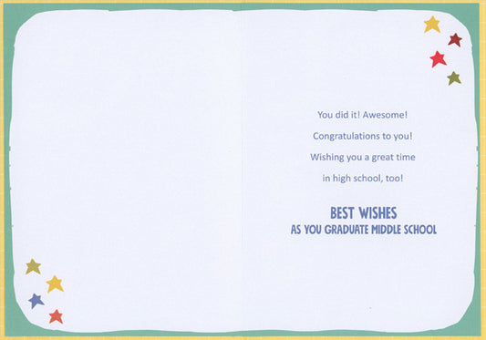 Pennant Banner, Diploma and Stars on Yellow Graduation Congratulations Card