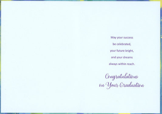 Blue Diamond and Diploma on Blue and Green Graduation Congratulations Card
