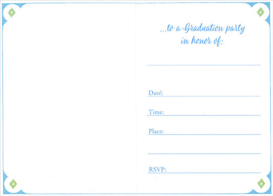 You're Invited: Blue Cap and Blue Diamonds on Black Package of 8 Graduation Party Invitations