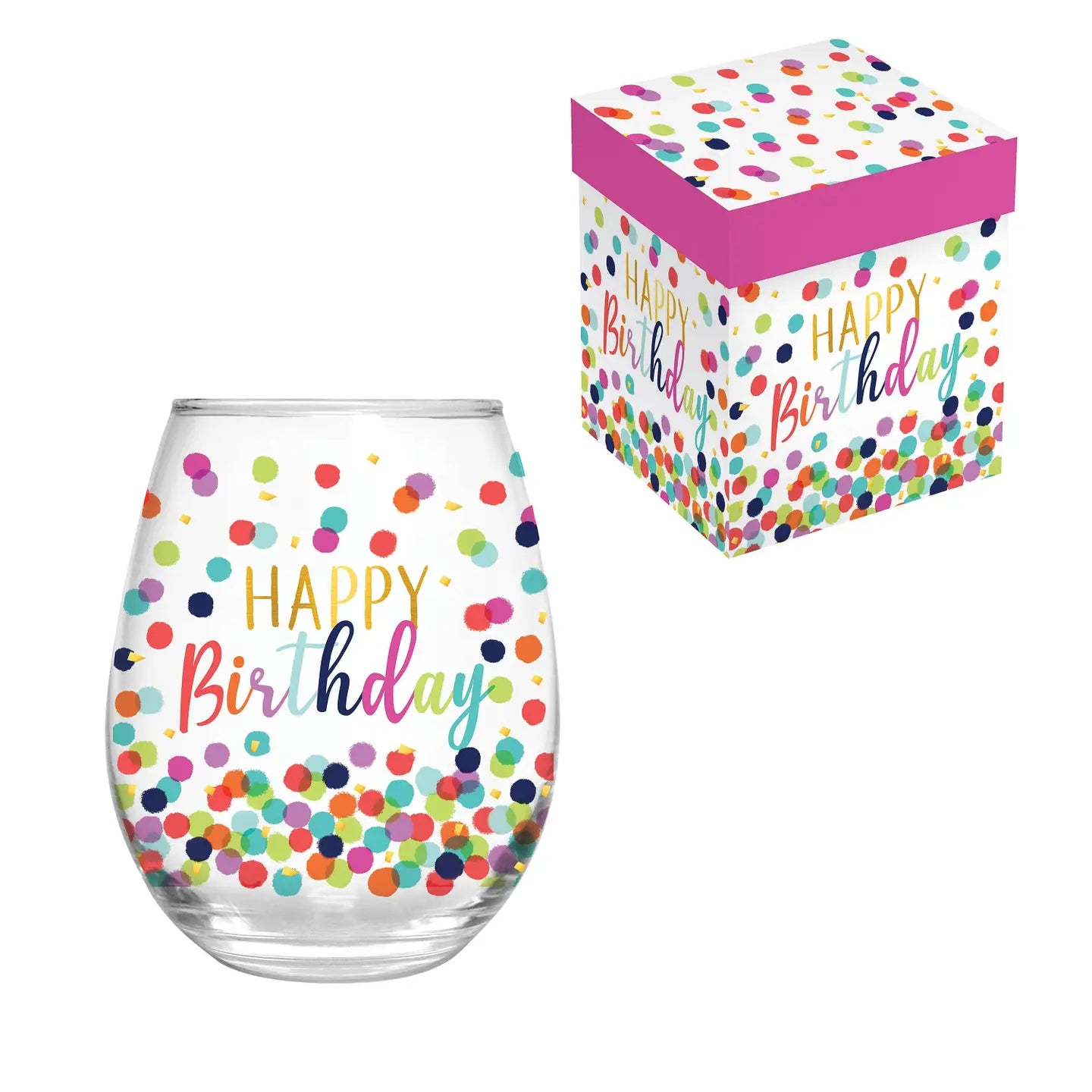 Stemless Glass W/Box, "Happy Birthday"