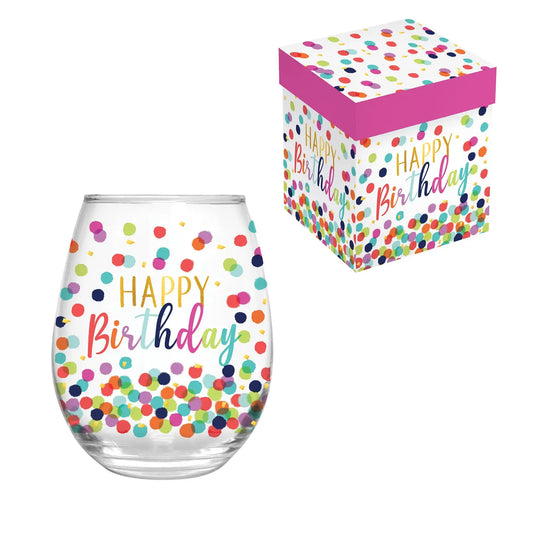 Stemless Glass W/Box, "Happy Birthday"