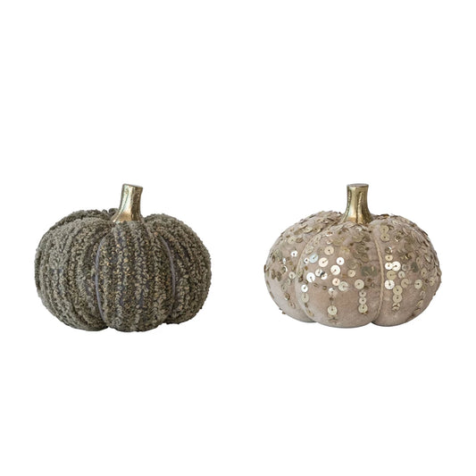 Handmade Cotton Velvet, Sequin/Bouclé & Aluminum Pumpkin