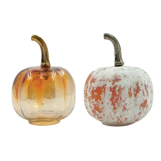 Glass Pumpkin with Stem, Distressed/Iridescent Finish