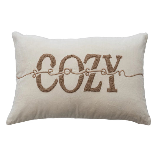 Woven Blend Velvet Lumbar Pillow with Tufting & Hand Embroidey