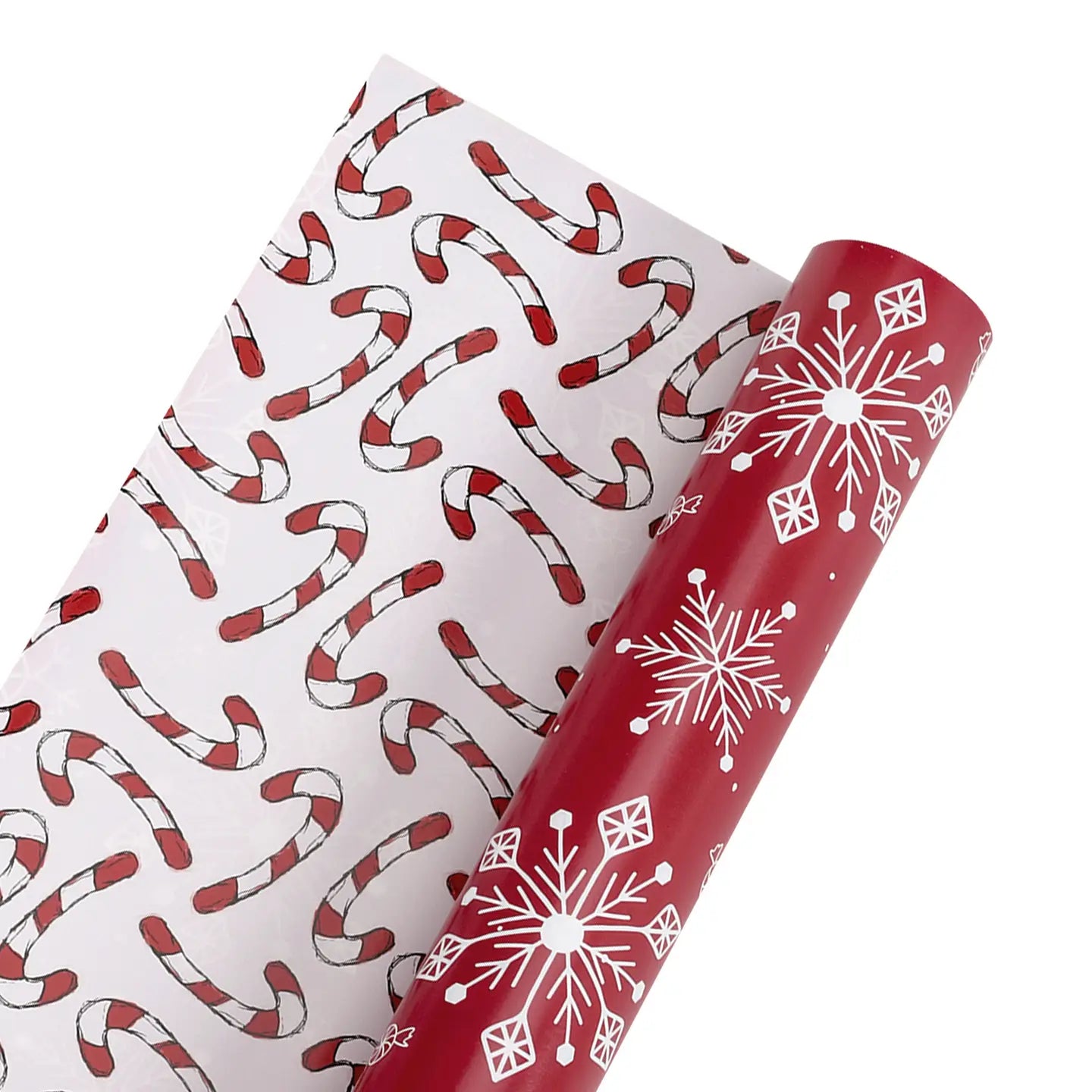 30" X 10’ Holiday Reversible Wrapping Paper | Assorted Snowflake On Red/Multi Candy Cane
