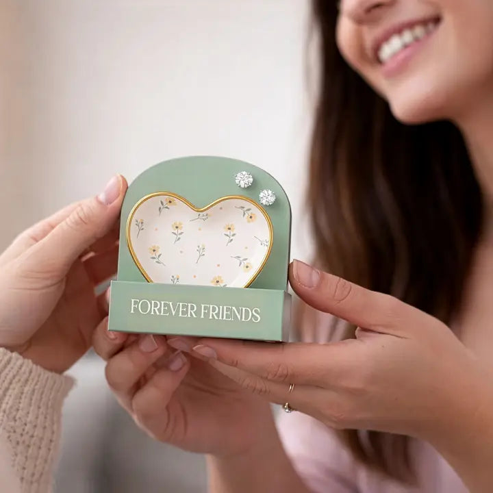 Forever Friends - Sterling Silver Cz Earring and Dish Set
