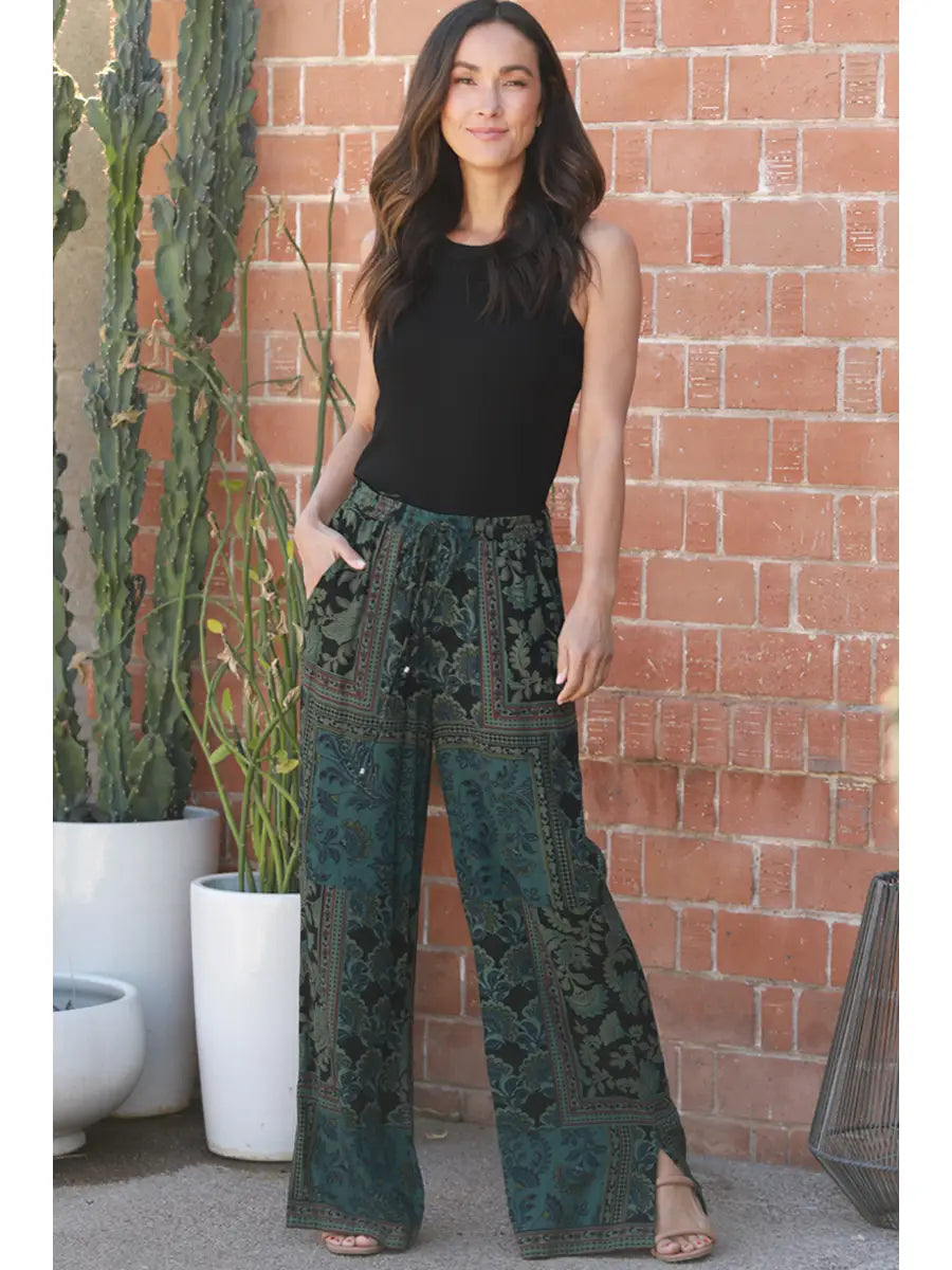 Printed Overdyed Wide Leg Pants