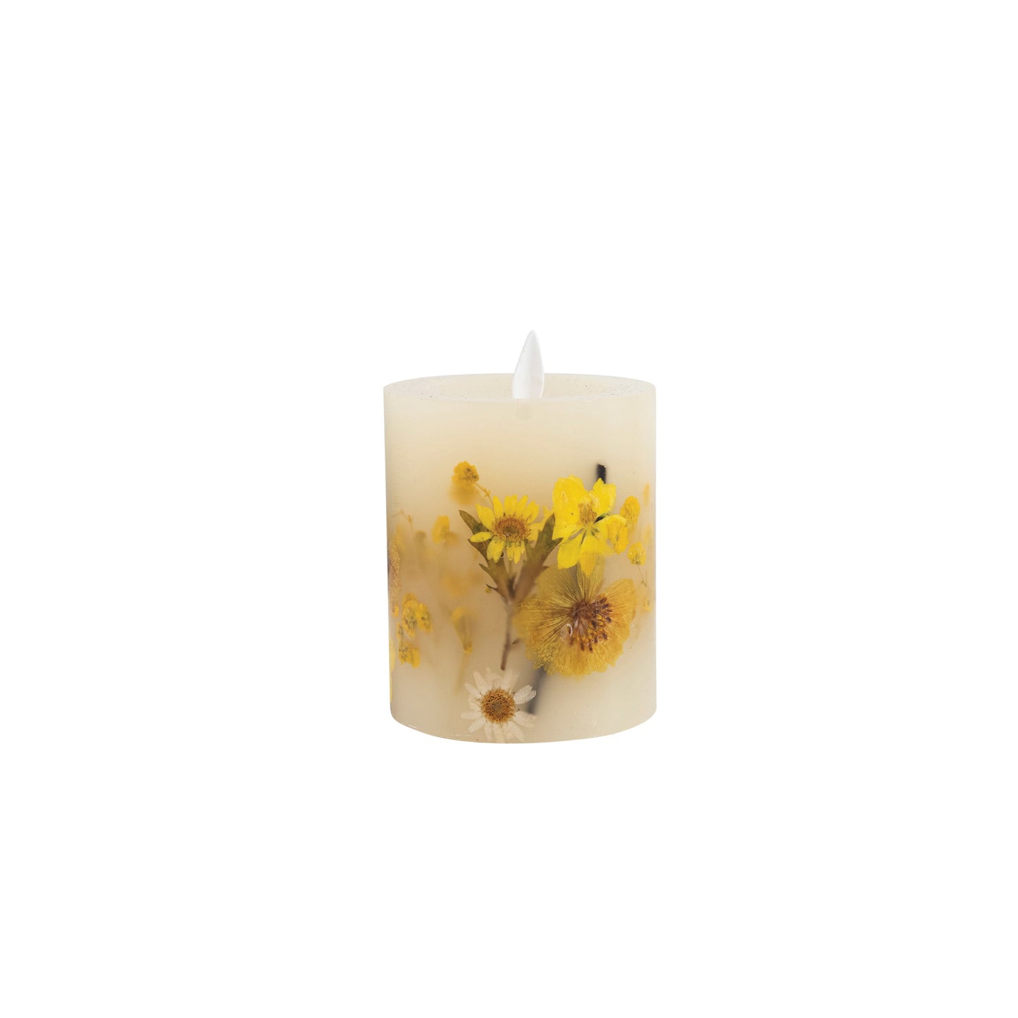 Flameless LED Pillar Candle w/ Botanicals, 6 Hour Timer