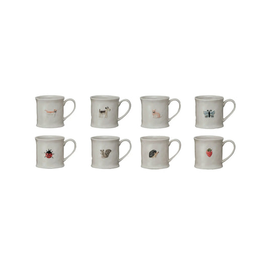 8 oz. Embossed Stoneware Mug w/ Fruit/Animal, 8 Styles