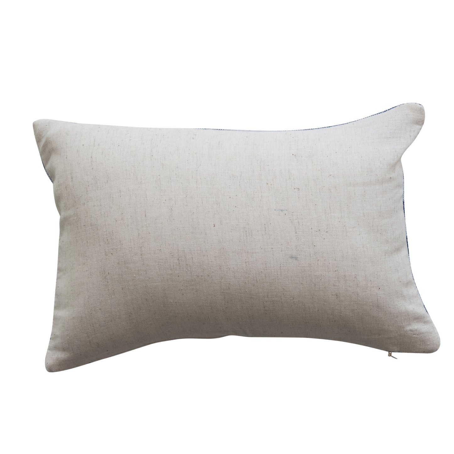 Cotton Velvet Embroidered Lumbar Pillow with Stripe Pattern