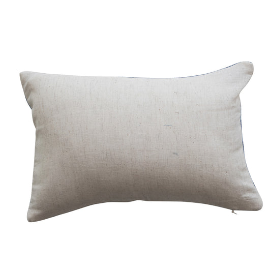 Cotton Velvet Embroidered Lumbar Pillow with Stripe Pattern