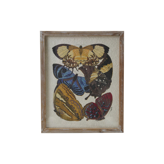 Wood Framed Glass & Textured Paper Wall Décor with Butterflies