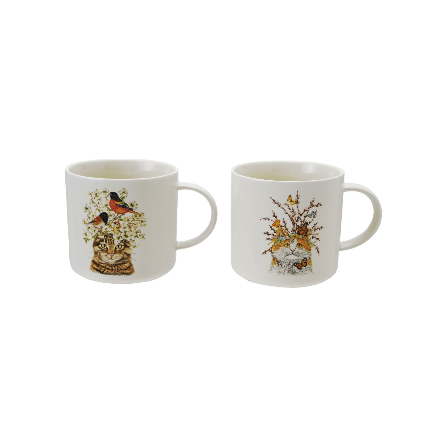 14 oz. Stoneware Mug with Cat & Flora/Fauna, 2 Styles
