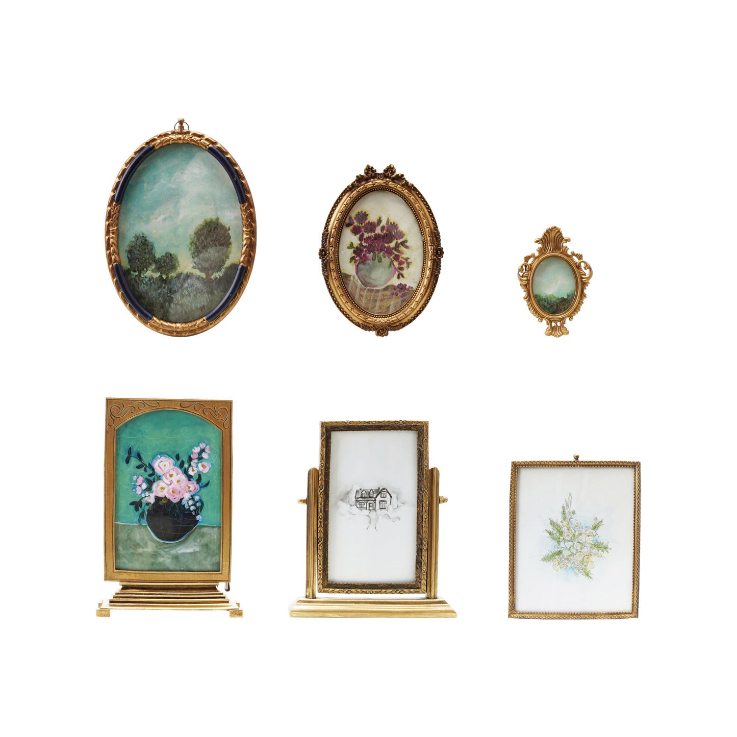 Pewter & Glass Photo Frame with Art, 6 Styles