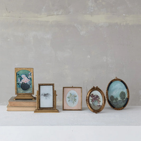 Pewter & Glass Photo Frame with Art, 6 Styles