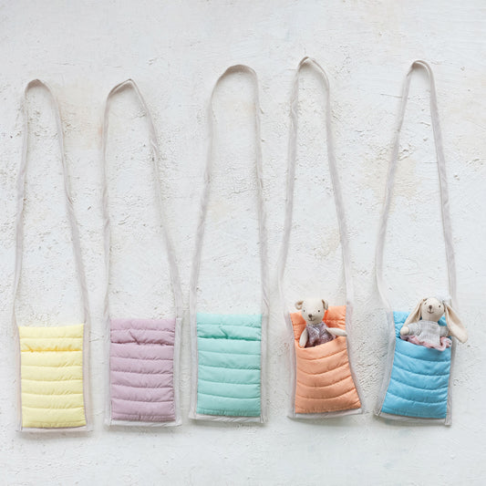 Puff Fabric Cross Body Plush Toy Holder, 5 Colors