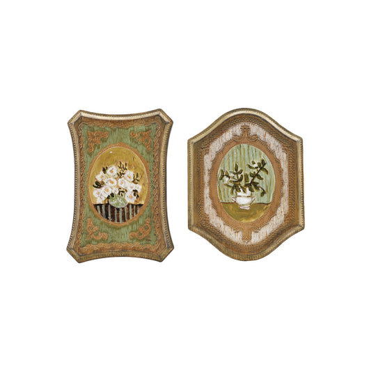 Flowers in Vase, Antique Gold Finish & Multi Color, 2 Styles
