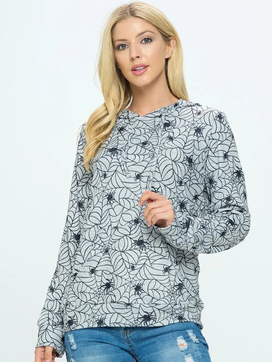 Spider Web Print Pullover Hoodie
