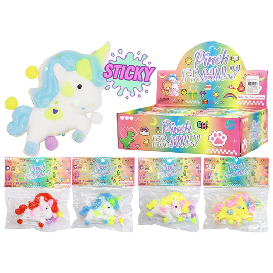Unicorn Glittery Pom Pom Sticky Mochi Squishy Bag