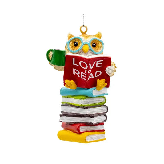 3.75" Resin Reading Owl Ornament