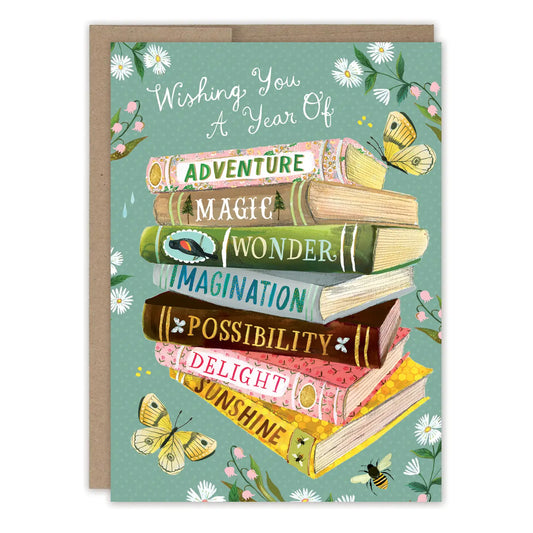 A Year of Wishes Book Stack Birthday Card