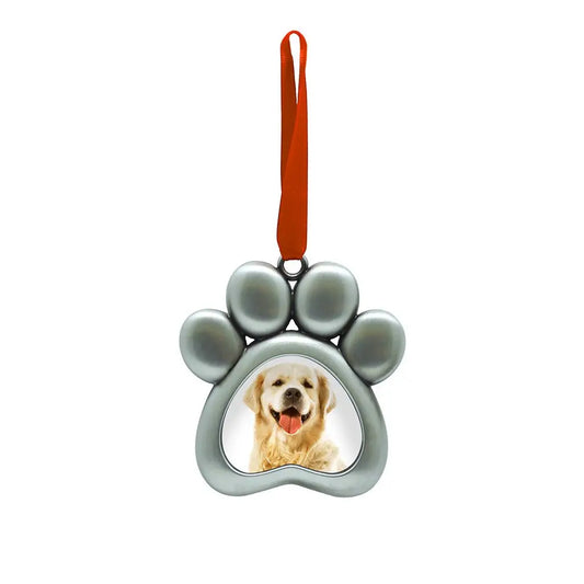 Paw Shaped Pet Picture Holiday Ornament, Silver