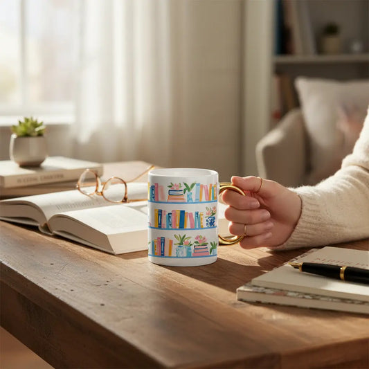 11 oz Cozy Cute Ceramic Mug–Book Shelfie
