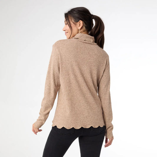 Ariana Turtleneck Top with Scalloped Trim, Asst