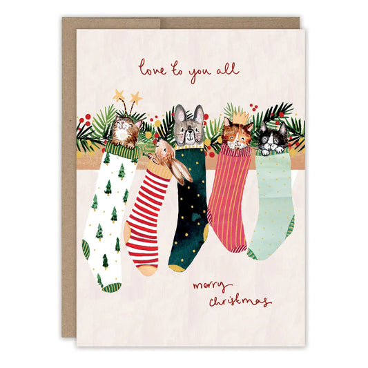 Animals in Stockings Christmas Holiday Card