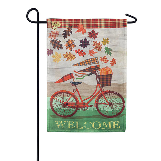 Fall Bicycle Plaid Double Sided Garden Flag