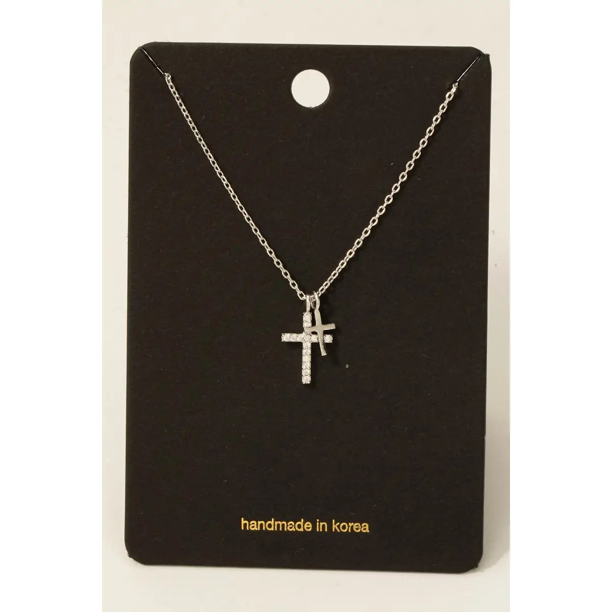 Cz Pave Double Cross Pendant Necklace