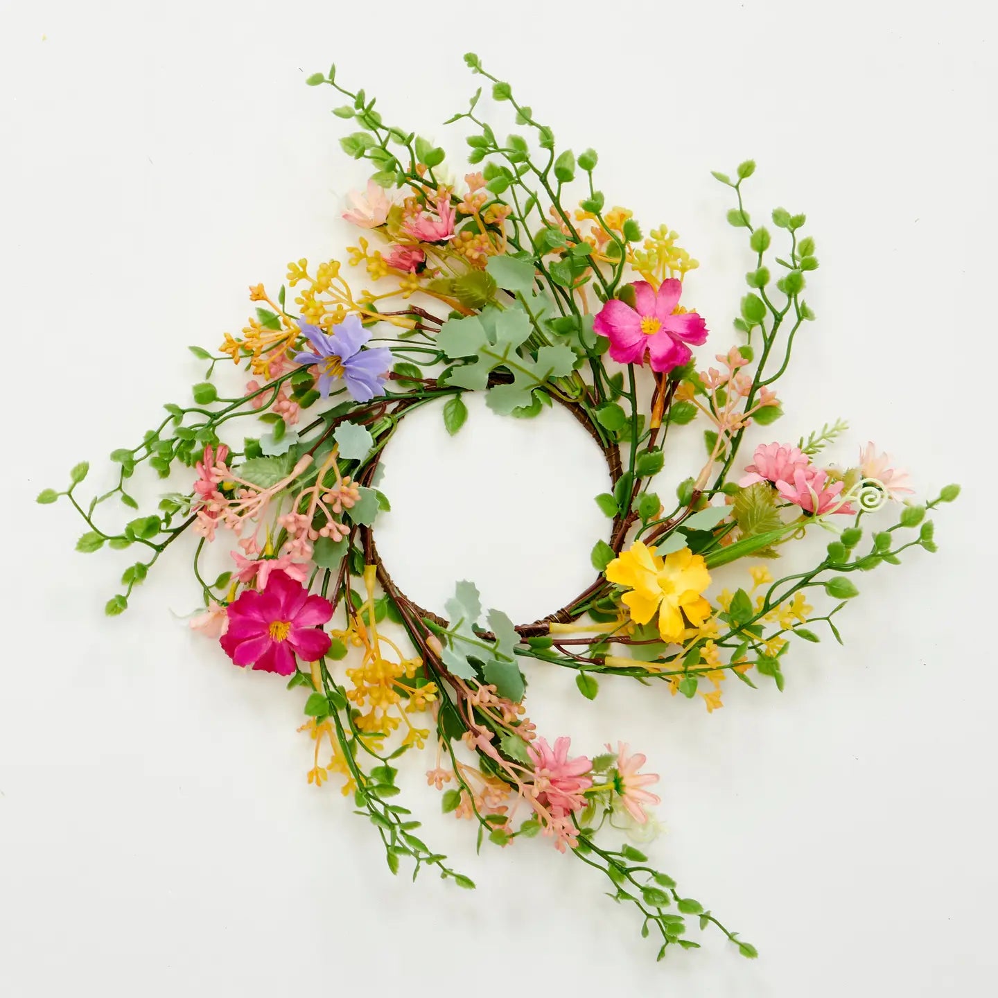 16" Spring Flowers & Green Leaves Pillar Candle Ring